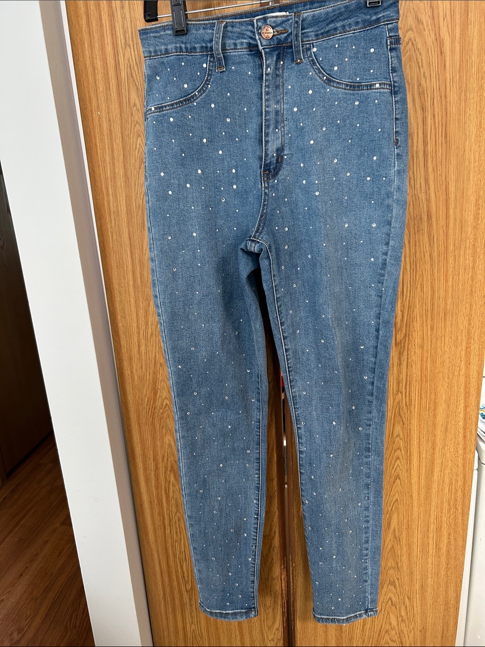Aphrodite Blue Pearl-Studded Straight Leg Jeans